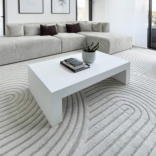 Mobili Fiver, Evolution Low Coffee Table 47.2 x 23.6 in, Ashwood White, Melamine-Finished, Modern Coffee Table, Italian Furniture