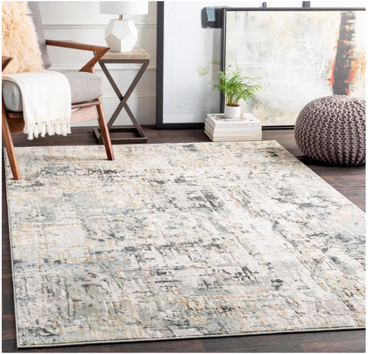 Mark&Day Area Rugs, 9x12 Martigues Modern Abstract Marble Silver Gray Area Rug, White Grey Marble Swirl Carpet for Living Room, Bedroom or Kitchen (9' x 12'4")